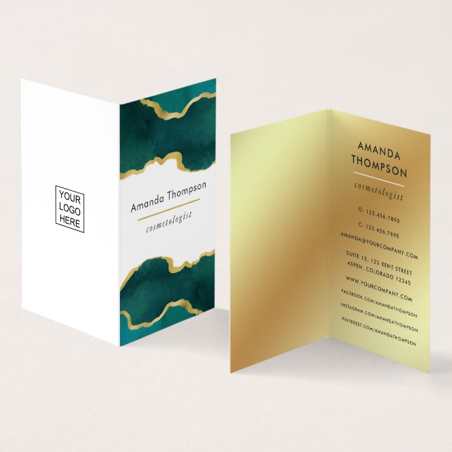 Teal and Gold Geode Agate Stone Business Card (Inside and Outside)