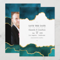 Teal and Gold Geode Agate Stone Wedding Photo