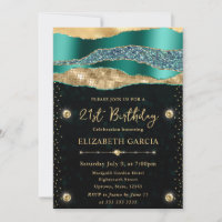 Teal and Gold Glam Tears Bokeh Birthday Party