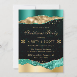 Teal and Gold Glam Tears Christmas Party Invitation
