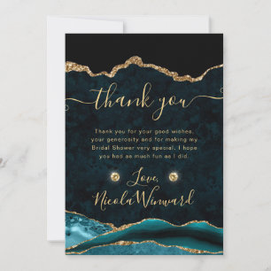 Teal  and Gold Glitter Agate Bridal Shower Thank You Card
