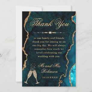 Teal and Gold Glitter Agate & Marble Wedding Thank You Card