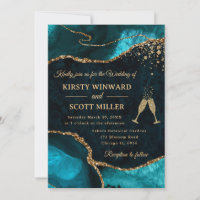 Teal and Gold Glitter Agate Wedding