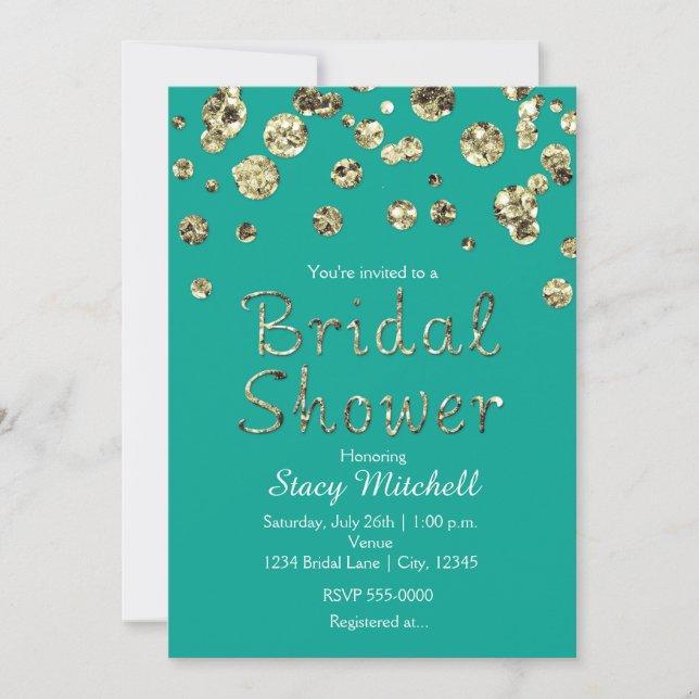 Teal and Gold Glitter Bridal Shower Invitation (Front)