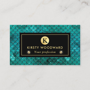 Teal and Gold Glitter Glam Mermaid Scales Business Card