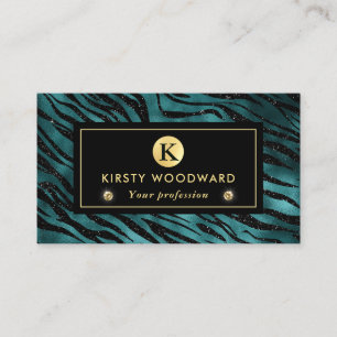 Teal and Gold Glitter Glam Zebra Stripes Pattern Business Card