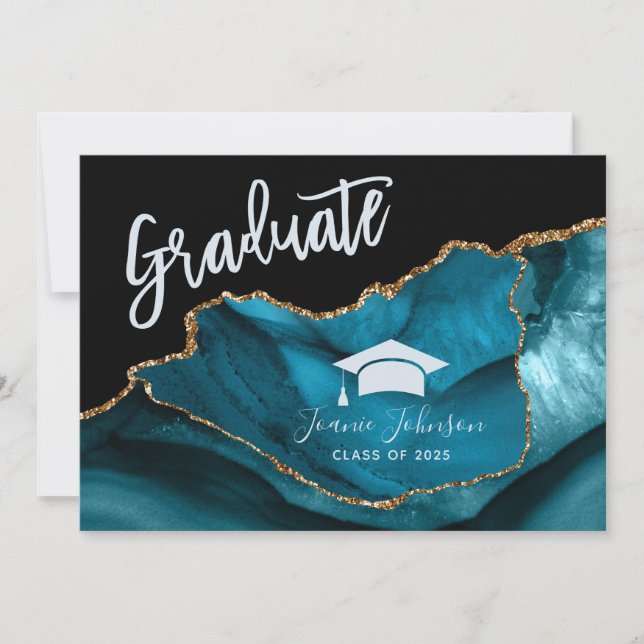Teal and Gold Glitter Graduation Party Invitation (Front)