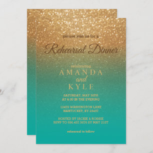 Teal and Gold Glitter - Rehearsal Dinner Invitation