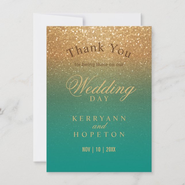 Teal and Gold Glitter - Thank You (Front)