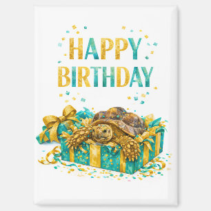 Teal and Gold Happy birthday Sulcata tortoise gift Magnet