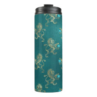 Teal and Gold Heraldic Lion and Aquamarine Gem