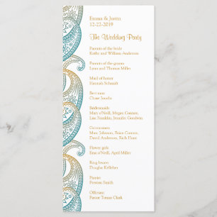 Teal and Gold Indian Paisley Rackcard Programme