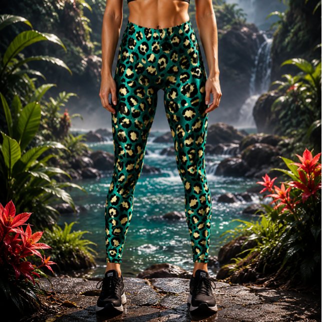Teal and Gold Leopard Print Leggings (Creator Uploaded)