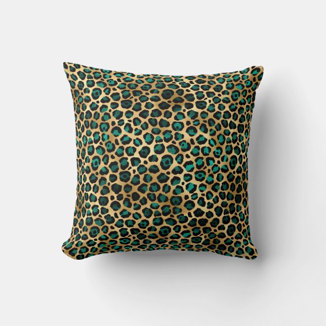 Teal and Gold Leopard Series Design 14  Cushion (Front)