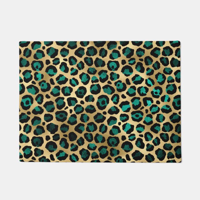 Teal and Gold Leopard Series Design 14 Doormat (Front)