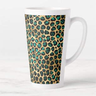 Teal and Gold Leopard Series Design 14  Latte Mug