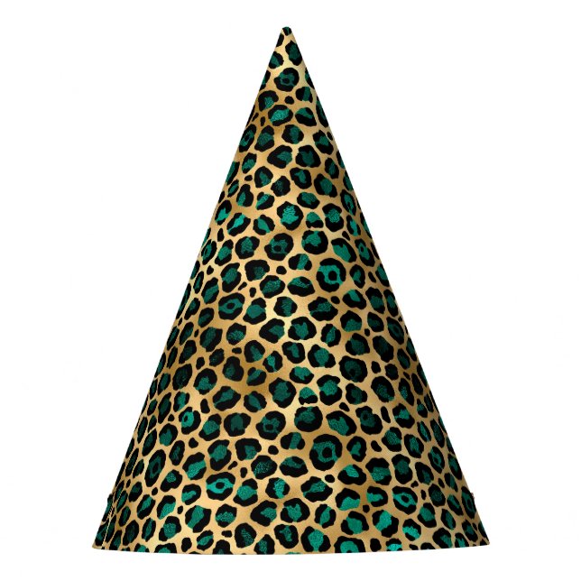 Teal and Gold Leopard Series Design 14 Party Hat (Front)