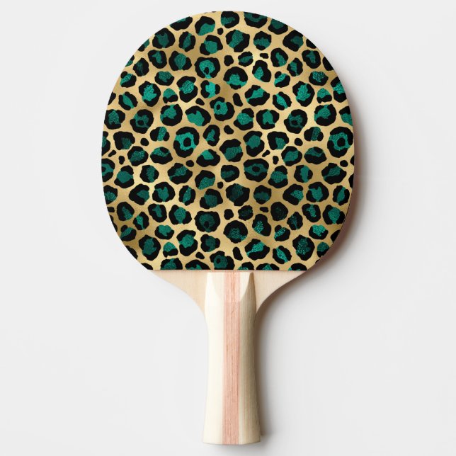 Teal and Gold Leopard Series Design 14  Ping Pong Paddle (Front)