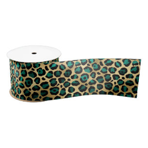 Teal and Gold Leopard Series Design 14  Satin Ribbon