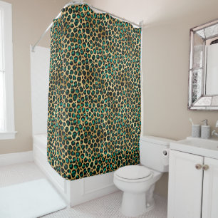 Teal and Gold Leopard Series Design 14 Shower Curtain