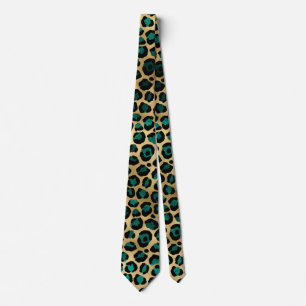 Teal and Gold Leopard Series Design 14  Tie