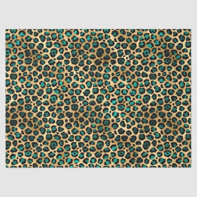 Teal and Gold Leopard Series Design 14 Tissue Paper (Front)