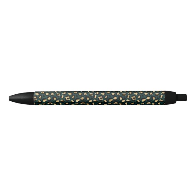 Teal and Gold Leopard Series Design 1  Black Ink Pen (Front)