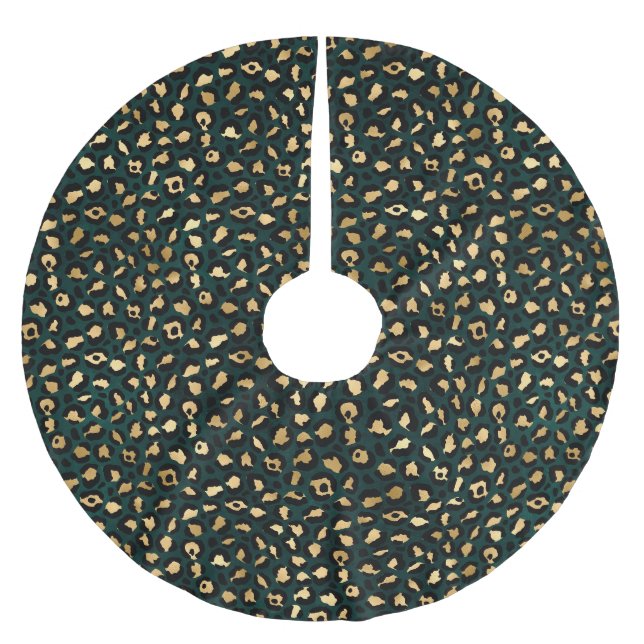 Teal and Gold Leopard Series Design 1  Brushed Polyester Tree Skirt (Front)