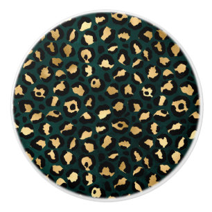 Teal and Gold Leopard Series Design 1 Ceramic Knob