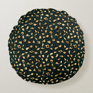 Teal and Gold Leopard Series Design 1 Round Cushion