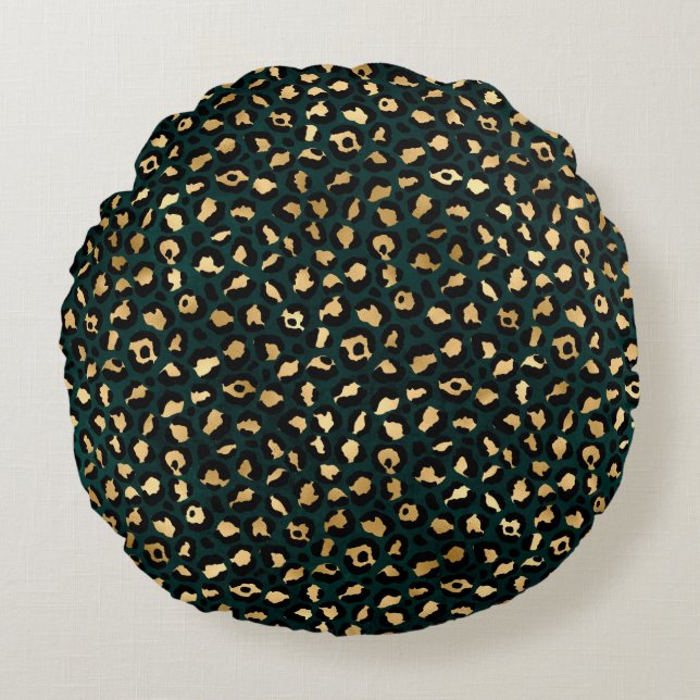 Teal and Gold Leopard Series Design 1 Round Cushion (Front)
