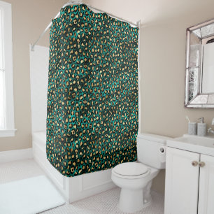 Teal and Gold Leopard Series Design 3 Shower Curtain