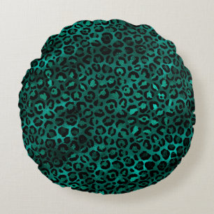 Teal and Gold Leopard Series Design 5  Round Cushion