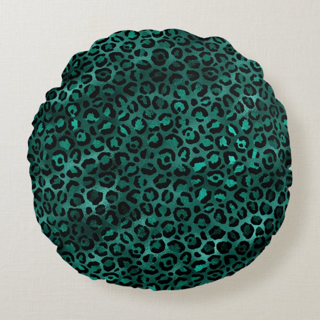 Teal and Gold Leopard Series Design 5  Round Cushion (Front)