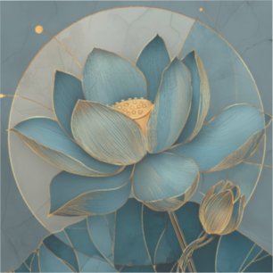 Teal and Gold Lotus Flower Geometric Line Art Zen
