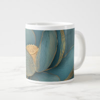 Teal and Gold Lotus Flower Geometric Line