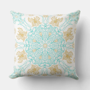 Teal and Gold Mandala with Butterfly Cushion