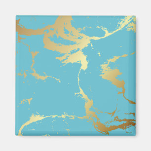 Teal and Gold Marble Acrylic Painting Abstract Bac Magnet