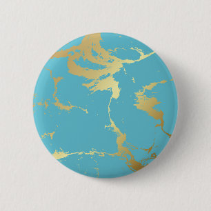 Teal and Gold Marble Acrylic Painting The Abstract 6 Cm Round Badge
