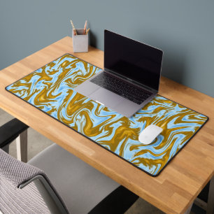 Teal And Gold Marble, Desk Mat