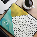 Teal and Gold Mixed Media Monogrammed Laptop Sleeve<br><div class="desc">Fun monogrammed design featuring a cool pattern black and white watercolor dots pattern with teal and gold accents.</div>