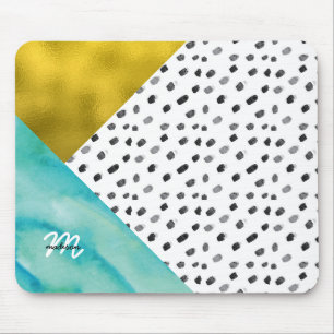 Teal and Gold Mixed Media Monogrammed Mouse Pad