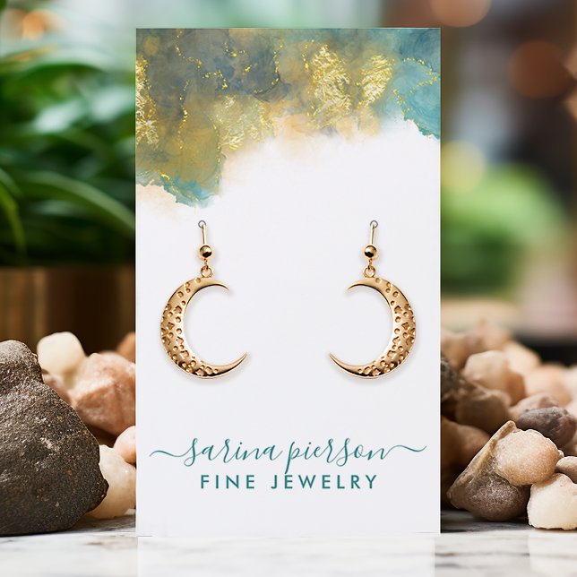 Teal And Gold Modern Art Jewellery Earring Display Business Card (Creator Uploaded)