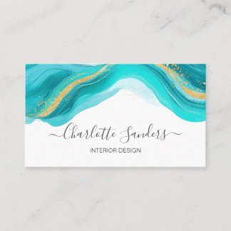 Teal and Gold Modern Liquid Watercolor Art Ink Business Card
