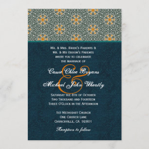 Teal and Gold Ornate Pattern Wedding H642 Invitation