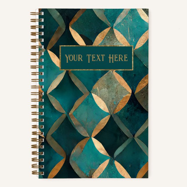 Teal and Gold Pattern Spiral Notebook (Front)