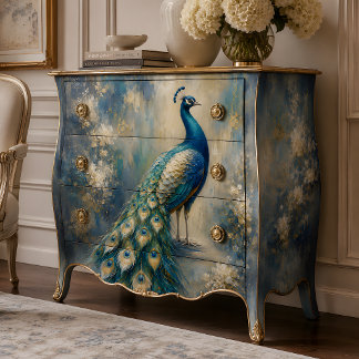 Teal and Gold Peacock Decoupage Tissue Paper