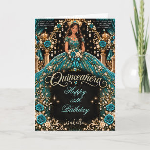 Teal and Gold Quinceañera Celebration Card