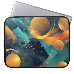 Teal and Gold Sphere Abstract Laptop Sleeve