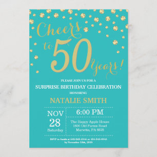 Teal and Gold Surprise 50th Birthday Diamond Invitation